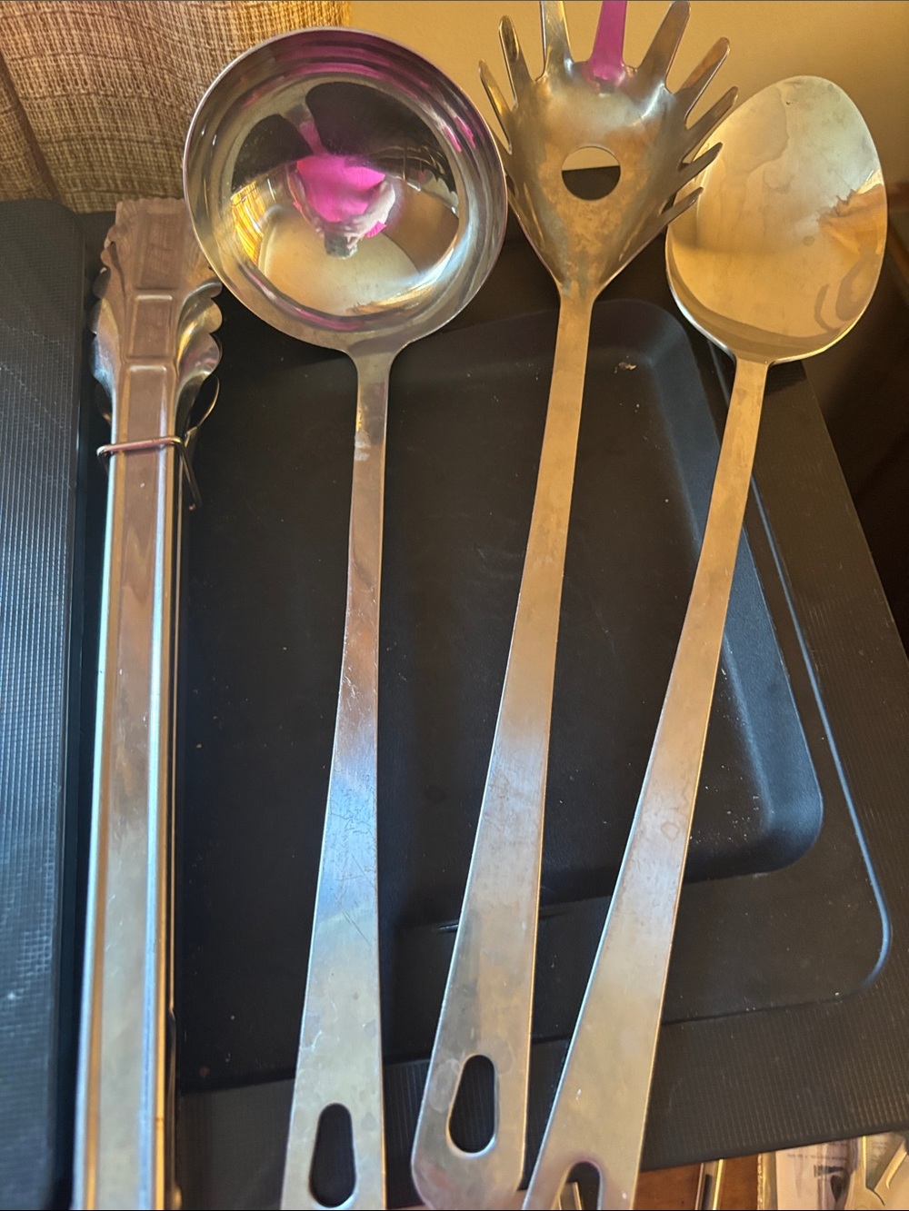 Stainless Steel Serving Spoon, Ladle & Pasta Fork Set - Silver